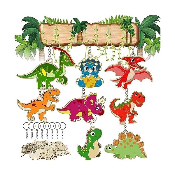 16 PièCes Porte CléS Dinosaure En Bois Porte Clé Enfant, Porte-CléS Dinosaure, Porte-CléS Dinosaure GarçOn, Porte-CléS Dinosa