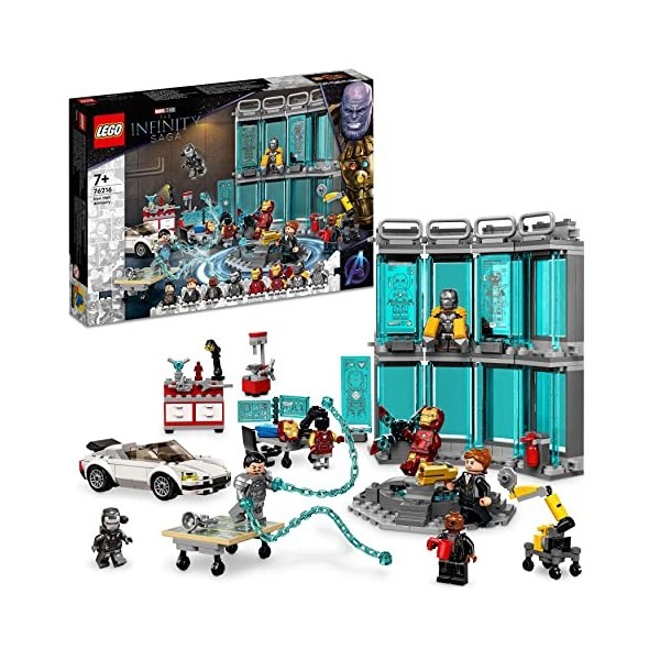 LEGO 76216 Marvel L’Armurerie d’Iron Man, Jouet Armure, Minifigurine Tony Stark, Super-Héro, Film Avengers, Idée Cadeau Enfan