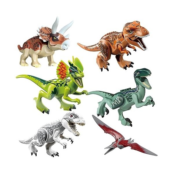 IQEPXTGO Dinosaurs Blocs de Construction Dinosaure Jouet Set 6pcs Dinosaurs T-Rex Tricératops, Velociraptor Modèle de Collect