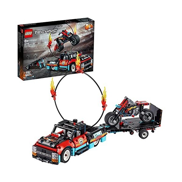 LEGO 42106 Technic Le Spectacle de Cascades du Camion et de la Moto, Jouet 2-en-1 Enfant 8 Ans et +, Idée Cadeau Anniversaire