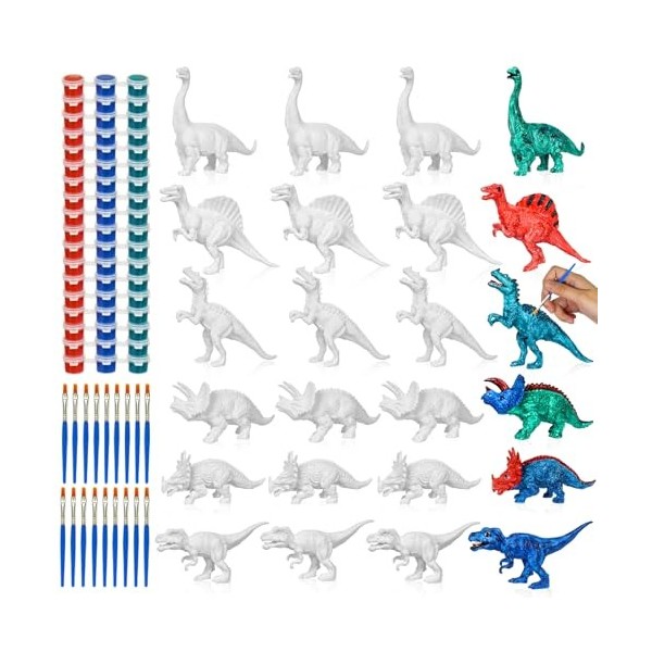 HOSSOM Kit de Peinture de Dinosaure, Dinosaure Jouet Kit de Peinture Dinosaures, Kit Peinture avec 18 Figurines, Kits de Lois