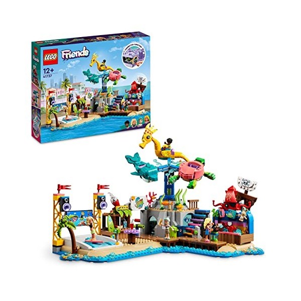 LEGO 41737 Friends Le Parc d’Attractions à la Plage, Jouet de Construction Avancée, avec Manège et Machine à Vagues et Figuri