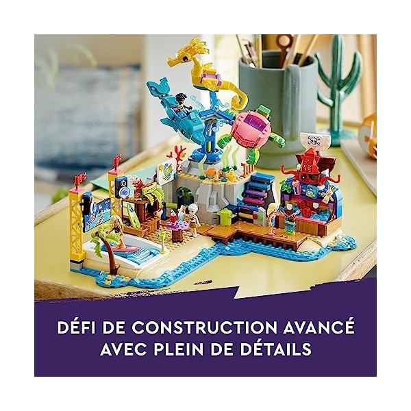 LEGO 41737 Friends Le Parc d’Attractions à la Plage, Jouet de Construction Avancée, avec Manège et Machine à Vagues et Figuri