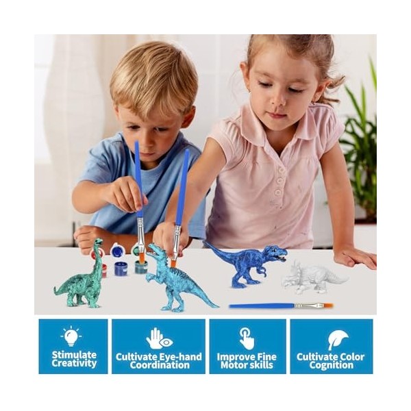 HOSSOM Kit de Peinture de Dinosaure, Dinosaure Jouet Kit de Peinture Dinosaures, Kit Peinture avec 18 Figurines, Kits de Lois