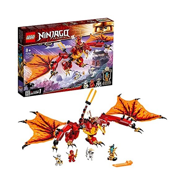 LEGO 71753 Ninjago L’Attaque du Dragon de feu avec Mini Figurines Kai, Zane et NYA - Jouet Enfant 8 Ans
