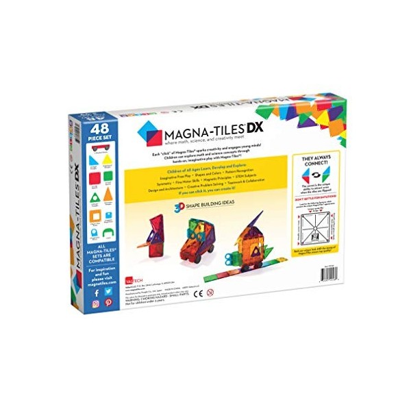 Magna-Tiles® DX Couleurs claires 48 pièces - Pièces magnétiques de Construction 3D
