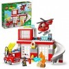 LEGO 10970 Duplo La Caserne Et L’Hélicoptère des Pompiers, avec Jouet Camion Push & Go pour Les Enfants de 2 Ans et Plus, Lar