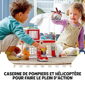 LEGO 10970 Duplo La Caserne Et L’Hélicoptère des Pompiers, avec Jouet Camion Push & Go pour Les Enfants de 2 Ans et Plus, Lar