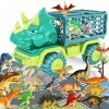 Jouets Dinosaure Camion pour Enfants de 3 à 5 Ans, Camion de Transport de Voiture Tyrannosaurus Rex avec 15 Figurines Dino, T