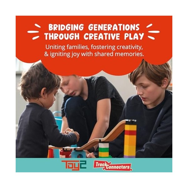 TOY2 Builder Set 22 Connettori Per Binari - Compatibili Con Ferrovie In Legno (BRIO, Hape) E Mattoncini (DUPLO) - Kit Costruzione Sostenibile Per Bambini 3+