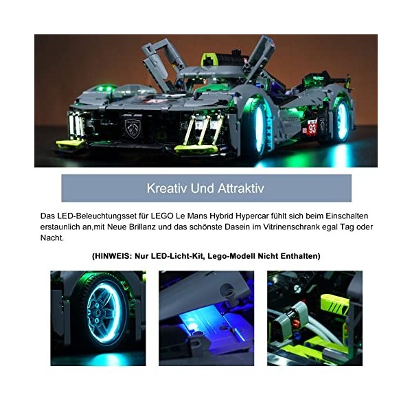 Kit déclairage à télécommande pour Lego Technic Peugeot 9X8 24H Le Mans Hybrid Hypercar 42156 Kit déclairage LED pour le Ma