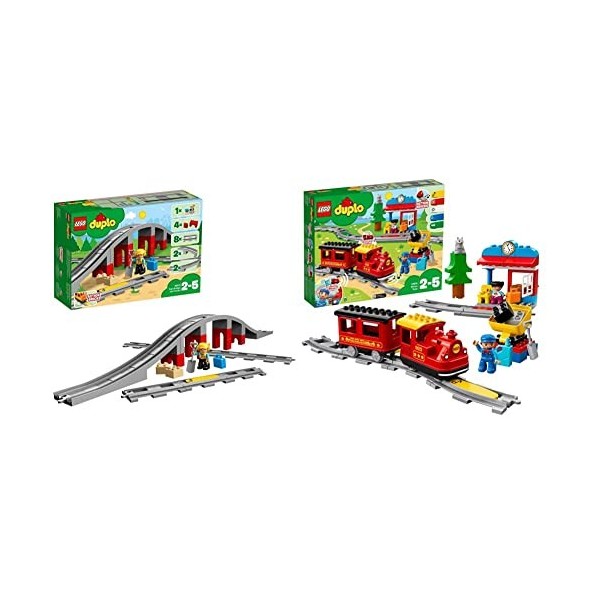 LEGO DUPLO - Le Train à Vapeur - 10874 + Les Rails et le Pont du Train – 10872