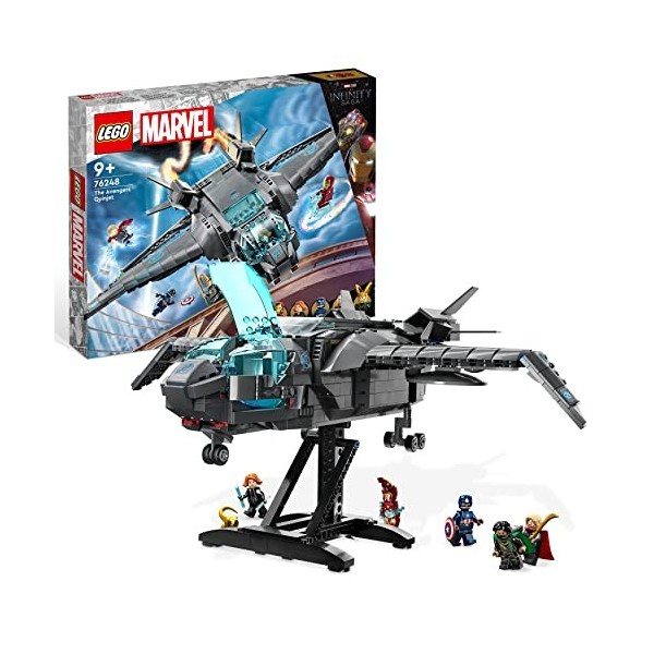 LEGO Marvel 76248 Le Quinjet des Avengers, Jouet de Vaisseau Spatial avec Minifigurines Thor, Iron Man, Black Widow, Loki et 
