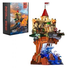FUNWHOLE Lighting Building Bricks Set - Castle on The Cliff LED Light Construction Model Set 1044 Pcs for Adults and Teen
