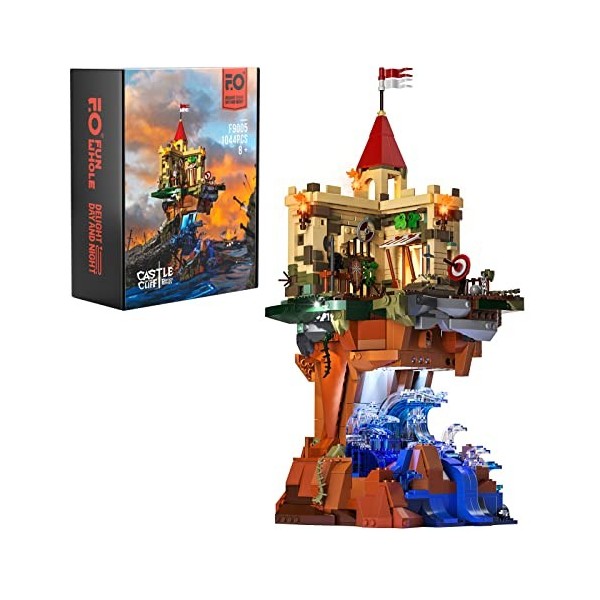 FUNWHOLE Lighting Building Bricks Set - Castle on The Cliff LED Light Construction Model Set 1044 Pcs for Adults and Teen