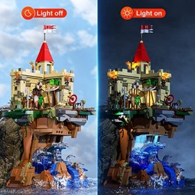 FUNWHOLE Lighting Building Bricks Set - Castle on The Cliff LED Light Construction Model Set 1044 Pcs for Adults and Teen