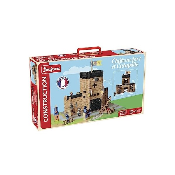 Jeujura - Château Fort et Catapulte - 20 pièces - Jeux de Construction dans sa Valise en Carton - A partir de 5 Ans - Agilité