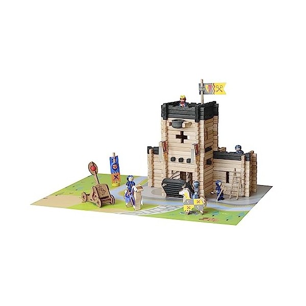 Jeujura - Château Fort et Catapulte - 20 pièces - Jeux de Construction dans sa Valise en Carton - A partir de 5 Ans - Agilité