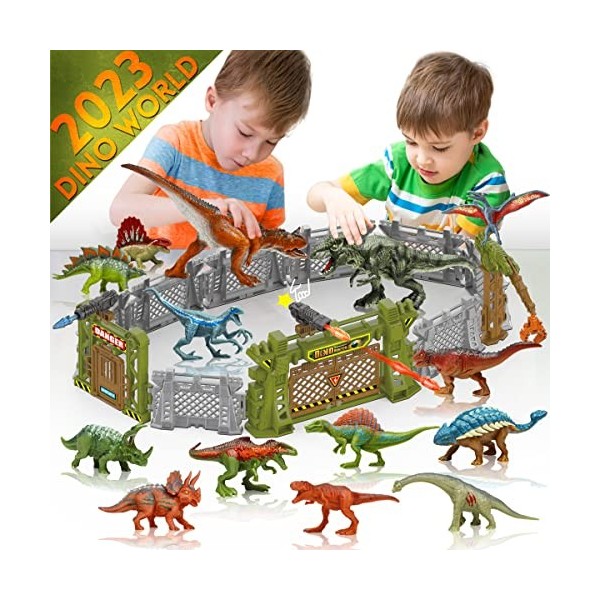 Oriate Jouet dinosaure pour enfants de 3 à 8 cm, 4 m de long - Mini figurines de dinosaures avec 8 clôtures dinosaures, jeu d