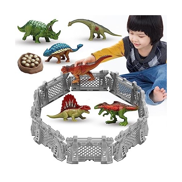 Oriate Jouet dinosaure pour enfants de 3 à 8 cm, 4 m de long - Mini figurines de dinosaures avec 8 clôtures dinosaures, jeu d