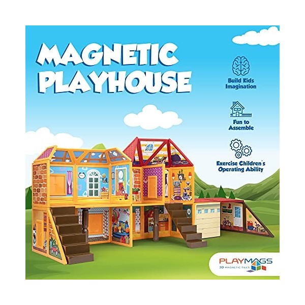 Playmags Ensemble de Carreaux Magnetiques Colores, Blocs de Construction  Magnetiques pour Enfants, Jouets de Construction Cre