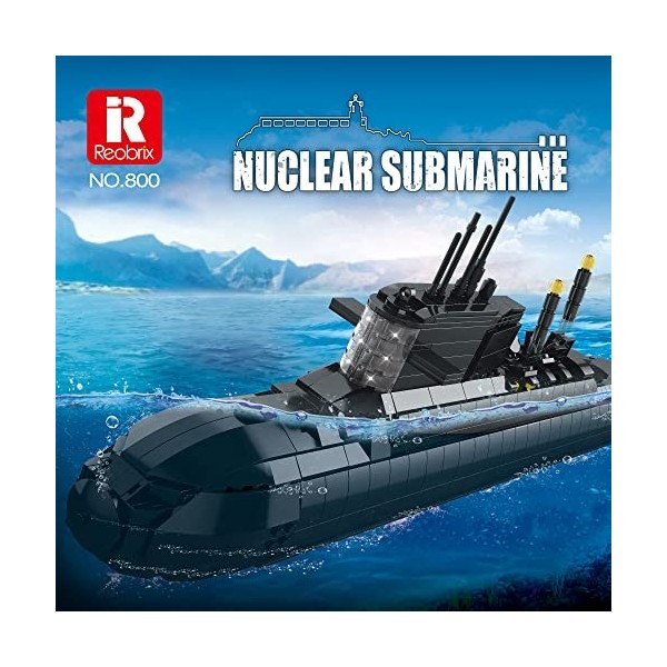 Reobrix Lot de 800 blocs de construction stratégiques sous-marins atomiques - Kit de construction de navire militaire avec so