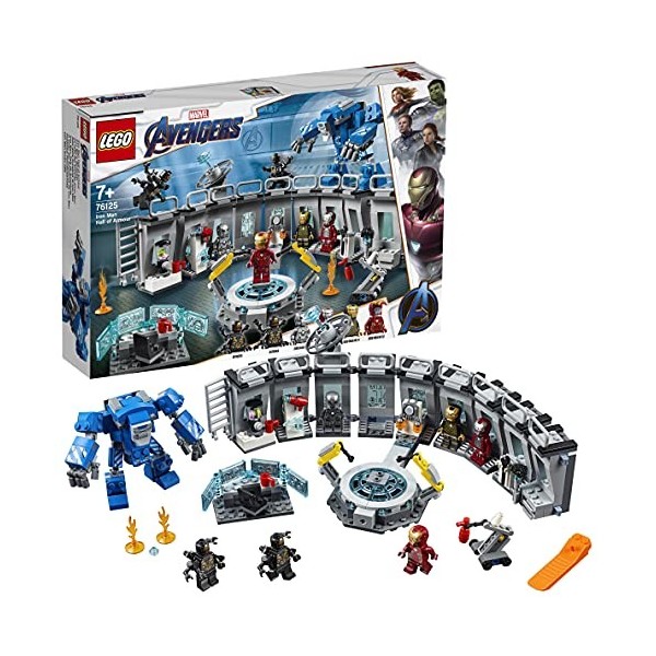 LEGO 76125 Marvel Super Heroes La Salle des armures d’Iron Man, Laboratoire modulaire avec 6 Figurines de lunivers Marvel, E