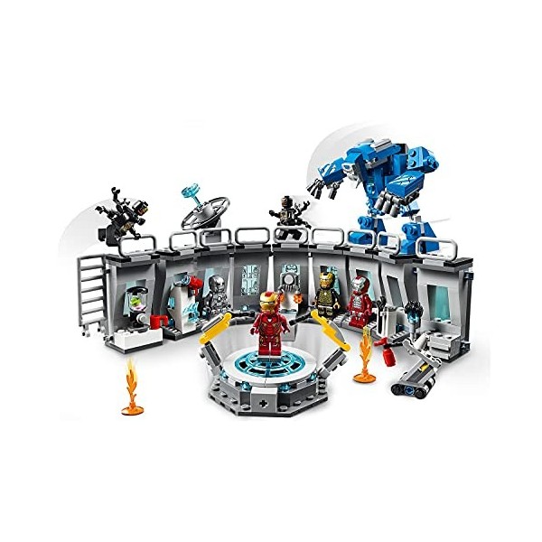 LEGO 76125 Marvel Super Heroes La Salle des armures d’Iron Man, Laboratoire modulaire avec 6 Figurines de lunivers Marvel, E