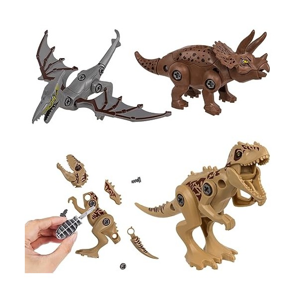 Brigamo Lot de 3 figurines de dinosaures de qualité supérieure - Kit de construction de 54 pièces avec outil jouet set 1 