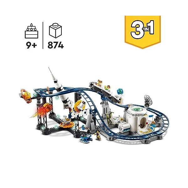 LEGO 31142 Creator Les Montagnes Russes de l’Espace, avec Tour de Chute Libre, Maquette de Manège, Jouet de Construction avec