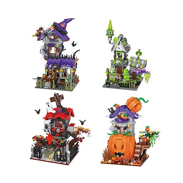 LOZ Mini blocs de construction 4 en 1 pour Halloween, maison hantée, maison de citrouille/maison de sorcière, cadeau de Noël 