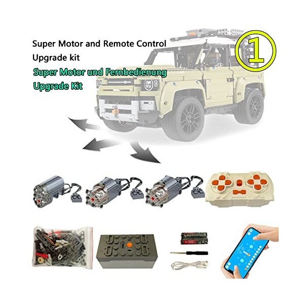 Super moteur, télécommande et éclairage de mise à niveau pour Lego Technic Land Rover Defender 42110, télécommande compatible