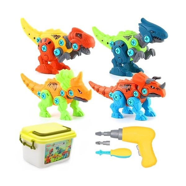 Jouet Dinosaure avec Perceuse Électrique,Démontage Jouet Dinosaure avec Boîte de Rangement,Bricolage Jeux de Construction Din