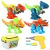 Jouet Dinosaure avec Perceuse Électrique,Démontage Jouet Dinosaure avec Boîte de Rangement,Bricolage Jeux de Construction Din