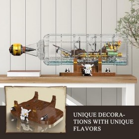 Mould King 10067 Bateau Hollandais Volant dans Une Bouteille, Jouet de Construction, Modèle de Bateau Pirate avec Présentoir,