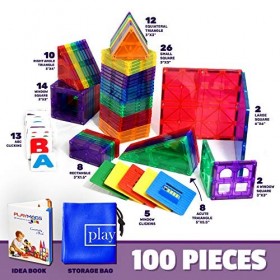 Playmags Ensemble De 100 Blocs Magnétiques 3D pour Enfants - Jouets À Aimant Puissant STEM - Construction Magnétiques - Tuile