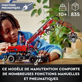 LEGO 42144 Technic La Grue de Manutention: Jeu de Construction Éducatif, Engin de Chantier, Maquette Pneumatique, Stimule lI