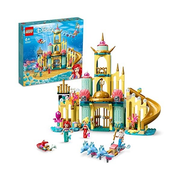 LEGO 43207 Disney Le Palais Sous-Marin D’Ariel, Ensemble à Construire Château de Princesse, Avec Mini Poupée La Petite Sirène