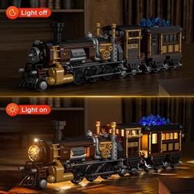FUNWHOLE Train de Construction avec lumières LED - Jeu de Construction de Train Steampunk 1056 PCS pour Ados et Adultes avec 