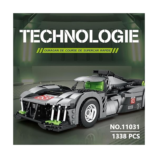 Reobrix 11031 Technique 1/12 Hybrid Hypercar Blocs de serrage pour voiture, 1338 pièces MOC Supercar Kit de modélisation, voi