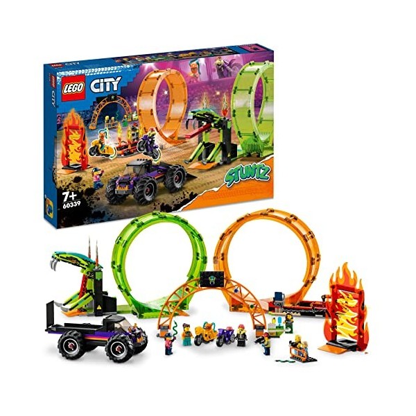 LEGO 60339 City Stuntz L’Arène de Cascade avec Double Looping, Jouet de Monster Truck avec Rampe et Minifigurines de Cascadeu