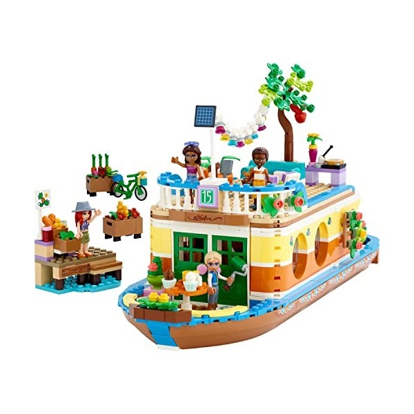 LEGO 41702 Friends La Péniche, Jouet Bateau pour Enfants dès 7 Ans avec Jardin, 4 Mini-Poupées, Figurines Animaux, Set Nature