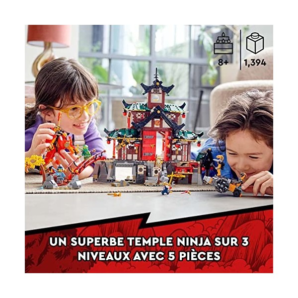 LEGO 71767 Ninjago Le Temple Dojo Ninja, Set Maîtres du Spinjitzu, Jouet avec Figurines Lloyd, Kai et Serpent, Bannières de M