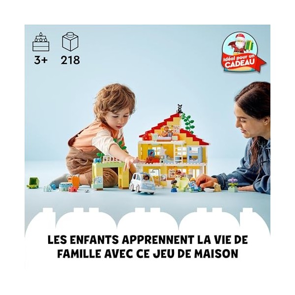 LEGO 10994 Duplo Ma Ville La Maison Familiale 3-en-1, Maison de Poupées en Briques avec Voiture, 5 Figurines, 2 Animaux et La