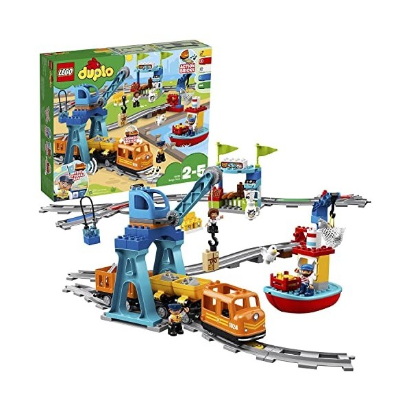 LEGO 10875 Duplo Le Train De Marchandises: Jouet Éducatif avec Rails, Son et Lumière, Grue Télécommandée, Idéal pour Les Peti