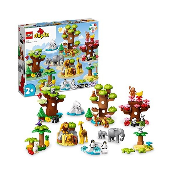 LEGO 10975 Duplo Animaux Sauvages du Monde, Jouet Éducatif pour Enfants 2 Ans, 22 Figurines de Lions, Daims, Alpaga, avec Tap