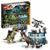 LEGO 76949 Jurassic World L’Attaque du Giganotosaurus et du Therizinosaurus, Dinosaure Jouet, Hélicoptère et Buggy, et 6 Mini