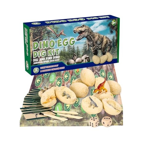 Oeufs de Dinosaure Kit Fouille 12 Pack,Dinosaure Jouet Enfant,Jurassic Dinosaur Eggs Creusez découvrez des Kits 3 à12 ans Gar