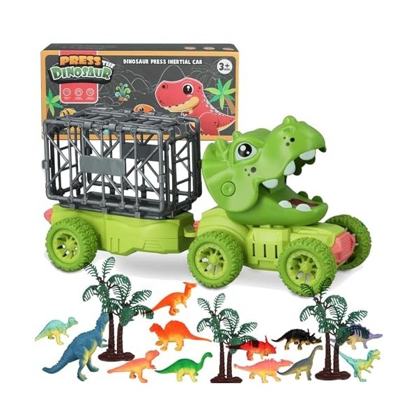 DoeDoefong Jouet Dinosaure Camion, Jouet Dinosaure Camion de Transport de Voiture avec 12 Figurines, Ensemble de Jeu de Dinos