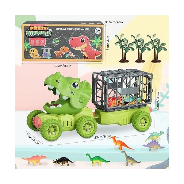 DoeDoefong Jouet Dinosaure Camion, Jouet Dinosaure Camion de Transport de Voiture avec 12 Figurines, Ensemble de Jeu de Dinos